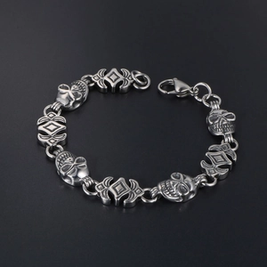 Men Gothic Punk Skull Titanium Steel Bracelet Vintage Polished Skeleton Link Chain Hip Hop Streetwear Biker Jewelry Gifts