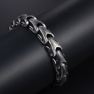 Men's punk scale texture titanium steel bracelet with a vintage industrial finish