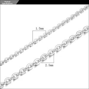 Detail of silver titanium steel O-chains showing 1.5mm and 2.5mm width specifications