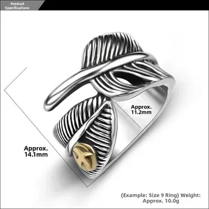 Detailed size specifications for the vintage feather ring with width and weight measurements