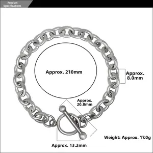Technical dimensions of silver titanium steel chain bracelet with 8mm width and toggle clasp