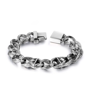 Vintage Men Stainless Steel Totem Engraved Chain Bracelet Rock Hip Hop Punk Heavy Metal Link Bracelet Hand Jewelry