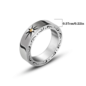 Close-up showing the 0.57cm width of the vintage sunburst titanium steel ring