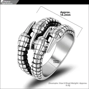 Detail shot of vintage dragon claw ring showing 14.2mm width and 8.0g weight specs