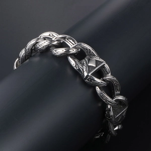 Retro hip hop titanium steel thick chain bracelet with intricate engraved patterns