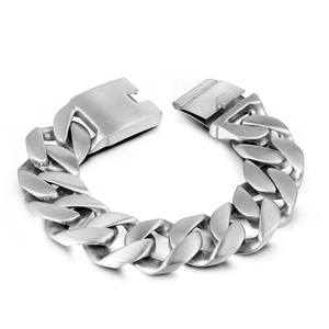 Bracelet Homme en Acier Inoxydable Maillons Cubains Lourds Style Industriel Brossé Poli Fermoir Boîte Bijoux Streetwear