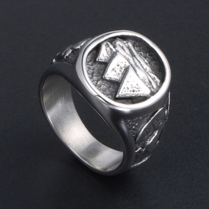 Titanium steel ring for men featuring a mountain range relief and vintage matte silver finish