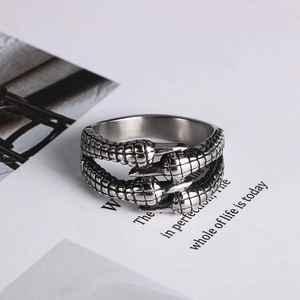 Men Vintage Stainless Steel Dragon Claw Ring Punk Gothic Eagle Talon Ring Retro Scale Pattern Jewelry Open Ring Gift