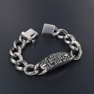 Retro gothic thick curb chain bracelet with embossed cross and titanium steel finish
