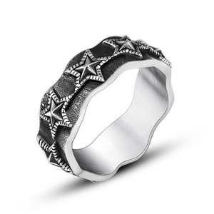 Retro punk star ring with wide band and oxidation finish for men and women