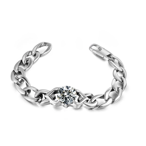 Minimalist Stainless Steel Rhinestone Cuban Link Bracelet For Women Shiny Round Crystal Heart Inlaid Polished Fashion Jewelry Gift