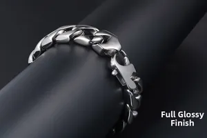 Macro shot of high-polish finish chunky stainless steel Cuban link bracelet for men