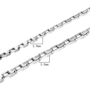 Collier chaîne box en acier titane poli, largeurs 2,0mm et 3,0mm pour hommes et femmes