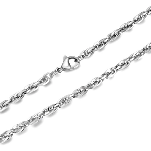 Collier double couche en acier titane argenté avec chaîne corde et fermoir mousqueton