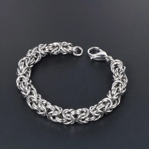 Men's silver stainless steel Byzantine woven chain bracelet with lobster clasp