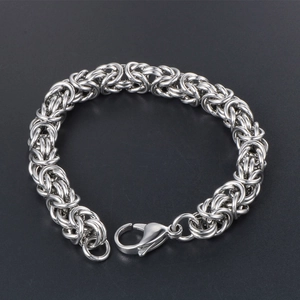 Men's silver titanium steel Byzantine braided bracelet with durable lobster clasp closure