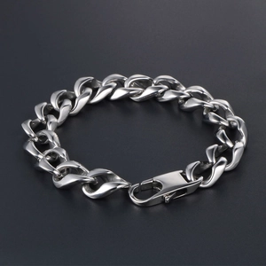 Modern polished stainless steel cuban link bracelet for men with lobster clasp closure