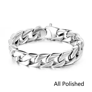 Titanium Steel Cuban Link Bracelet For Men Retro Punk Hip Hop Streetwear Jewelry Thick Chain Wristband With Lobster Clasp