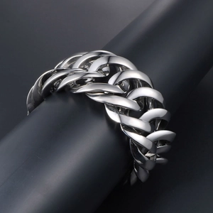 Poliertes klobiges silbernes Edelstahl-Panzerarmband für Herren im Hip-Hop-Stil