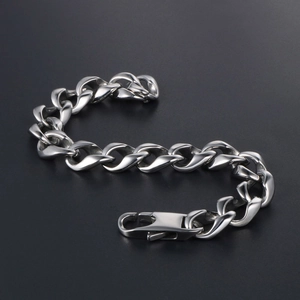Modern titanium steel curb chain bracelet for men with heavy industrial buckle clasp