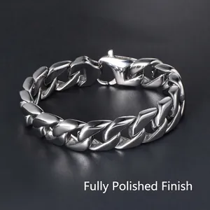 Men's silver cuban link bracelet in high polish finish with secure lobster clasp