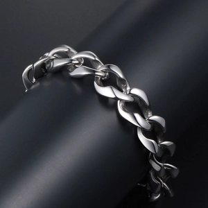 Polished silver titanium steel curb chain bracelet for men with industrial design