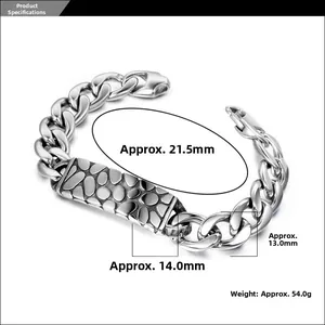 Detailed size chart of titanium steel bracelet showing 13mm width and 14mm charm plate