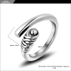 Detailed view of silver stack ring with textured grooves and 11mm width dimensions
