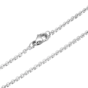 Polished silver titanium steel O-chain necklace with classic lobster clasp on white background