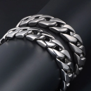 Polished and matte cuban link bracelets in heavy stainless steel for men's street fashion