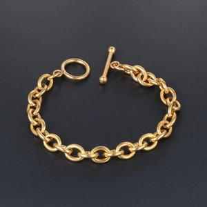 Minimalist gold-plated stainless steel chain bracelet with classic toggle OT clasp for men