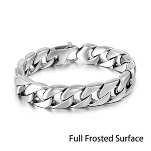 Men's matte titanium steel Cuban link bracelet with full sand finish and lobster clasp