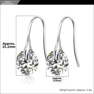 Detailed view of cubic zirconia drop earrings with precise dimensions and weight