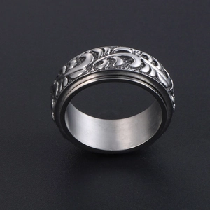 Bague vintage en acier inoxydable pour homme avec motif de feuilles en relief