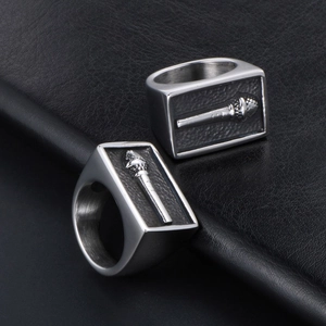 Bague large vintage en acier inoxydable avec gravure de microphone pour hommes