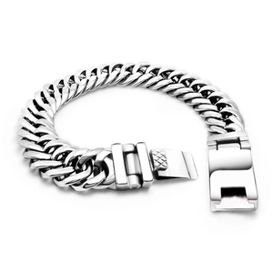 Bracelet Cuban Link Homme en Acier Inoxydable Poli Grosse Chaîne Curb Robuste Style Punk Hardcore Bijou Masculin Cadeau