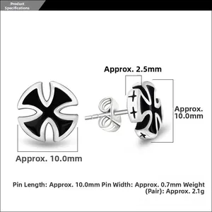 Detailed size specifications for cross earrings with black enamel and silver metal finish