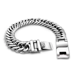 Bracelet gourmette pour homme en acier inoxydable poli avec fermoir de sécurité texturé