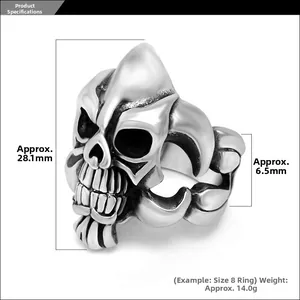 Macro shot showing dimensions of the vintage skull ring with 28.1mm height detail