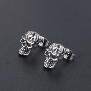 Boucles d'oreilles tête de mort punk rétro en argent antique pour hommes et mode rock