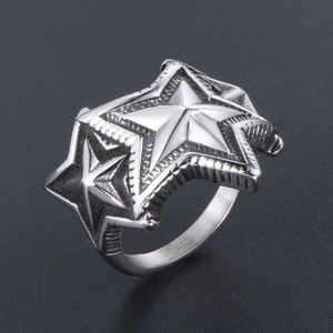 Bague étoile rétro en acier titane avec style industriel géométrique argenté mat pour hommes
