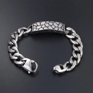 Polished titanium steel pebble textured cuban link chain bracelet with metallic finish