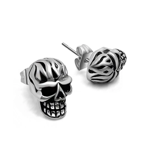Boucles d'oreilles tête de mort punk vintage pour hommes en argent vieilli