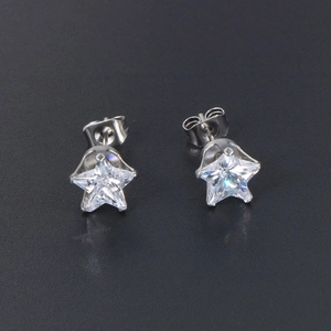 Minimalist titanium steel star earrings with sparkling white cubic zirconia and butterfly back