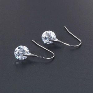 Minimalist silver steel hook earrings with brilliant round-cut cubic zirconia crystals