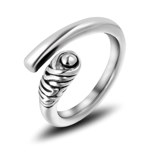 Minimalist silver steel matchstick ring with wavy texture and polished finish for women