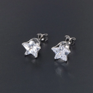 Minimalist titanium steel star earrings with white cubic zirconia and butterfly backings