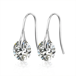 Elegant cubic zirconia drop earrings with sparkling round crystals in silver plating