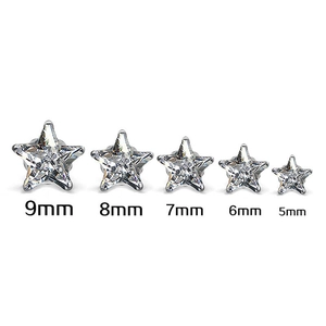 Titanium steel star stud earrings set with white zircon stones in five graduated sizes