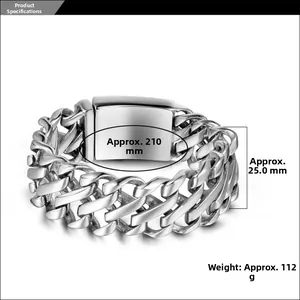 Detailed specs of heavy silver stainless steel Cuban link bracelet 25mm wide
